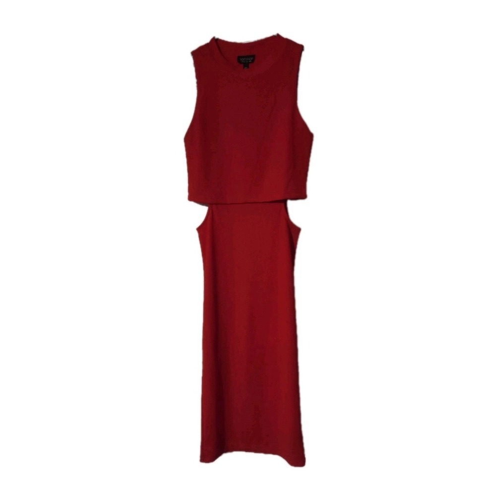 Topshop Sheath Midi Bodycon Dress with Cutouts, Red, Size US 4